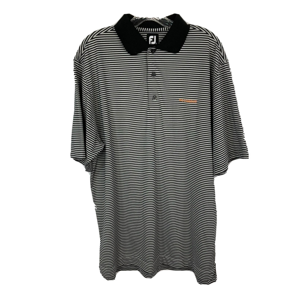 FootJoy Polo Shirt Mens Sz L Black White Striped Short Sleeve Golf‎ Woodberry